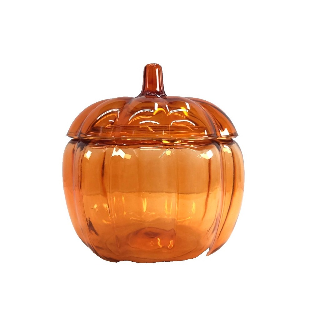 Vintage Orange Glass Pumpkin Candy Cookie Jar With Lid Anchor Hocking Halloween